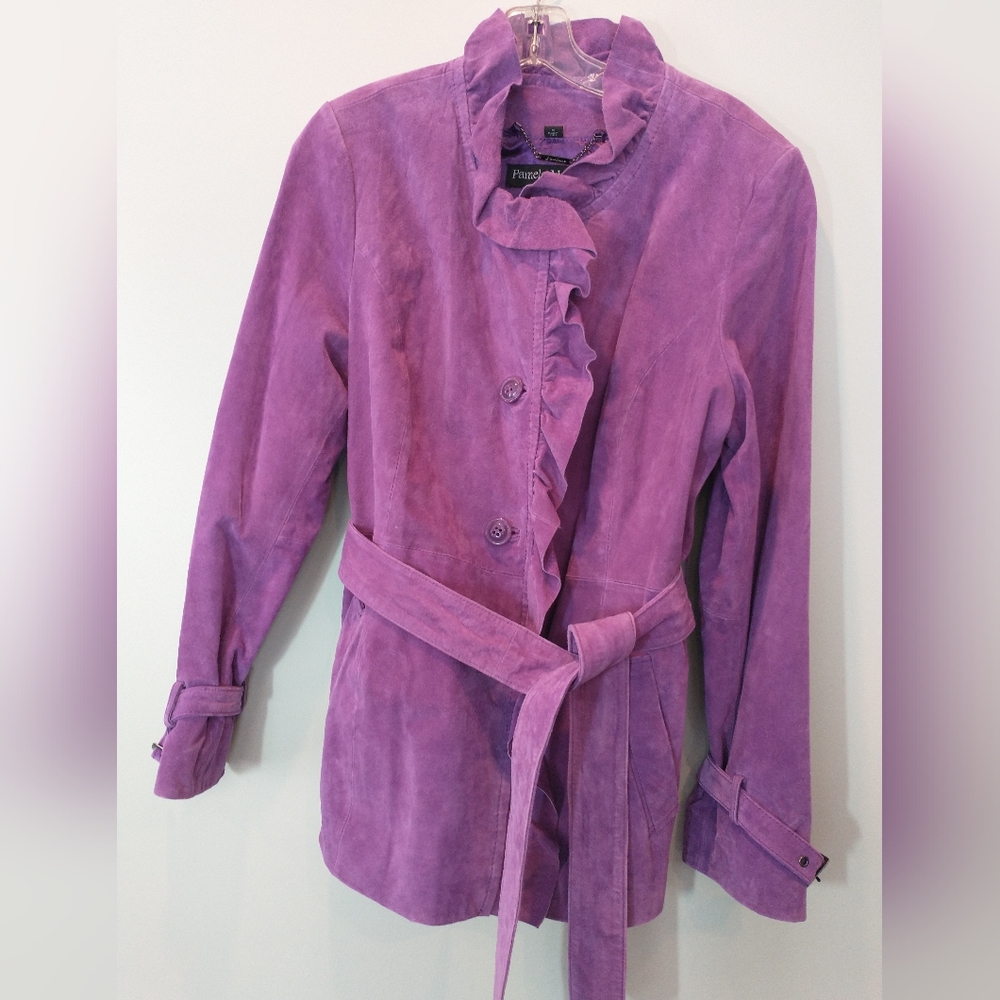 Pamela McCoy Purple Suede Jacket with Ruffle details Size M
